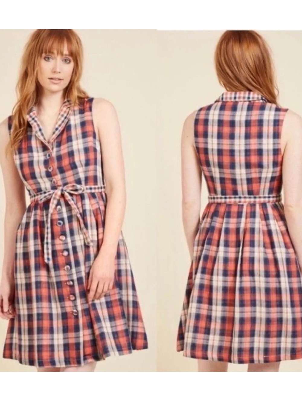 Modcloth “Community Brunch” Plaid Button-Down Sleeveless Dress, EUC!